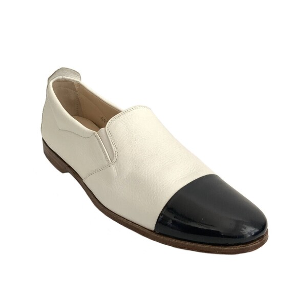 Gravati Loafers Size 6.5M White Blue All Leather Hand Made Cap-toe Italy - Picture 1 of 12